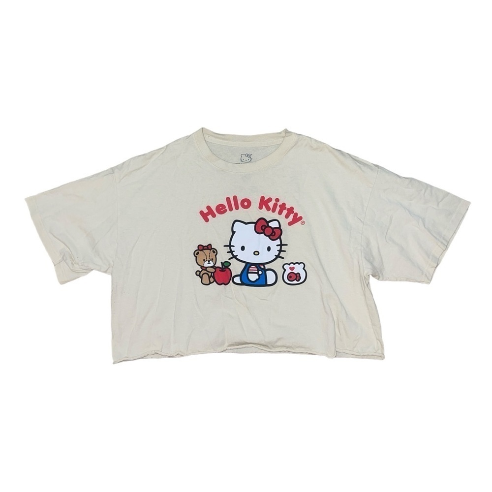 Hello Kitty cute bear fish Apple cream cropped tshirt women’s size XL